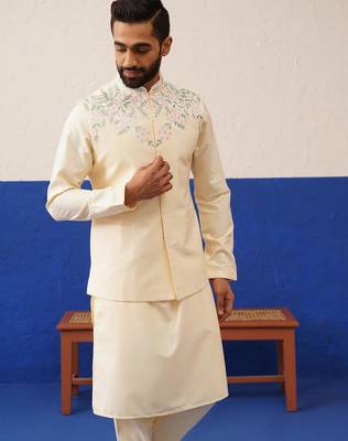 Cream embroidered jacket kurta set 2