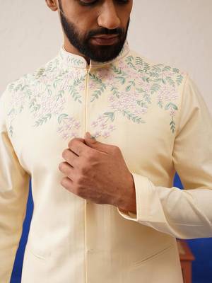 Cream embroidered jacket kurta set 3