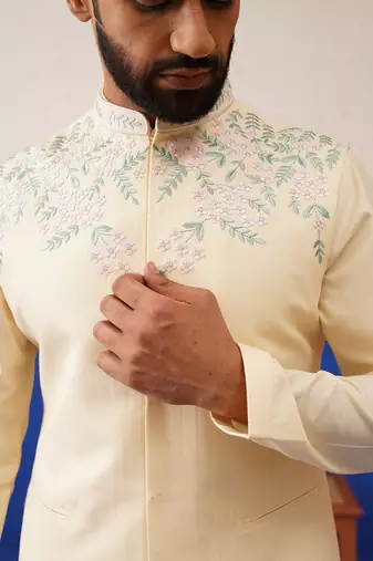 Cream embroidered jacket kurta set