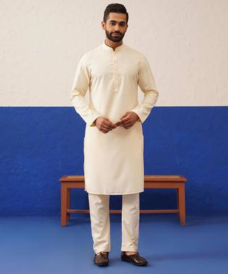 Cream embroidered jacket kurta set 5