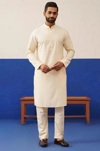 Cream embroidered jacket kurta set