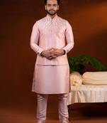 Pink embroidered jacket kurta set