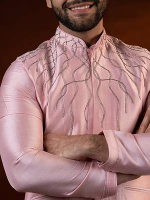 Pink embroidered jacket kurta set 2