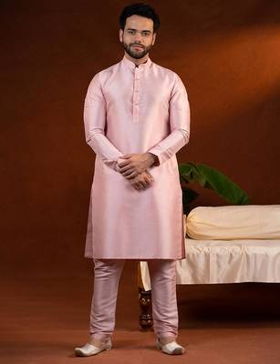 Pink embroidered jacket kurta set 5