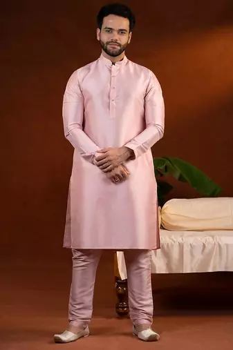 Pink embroidered jacket kurta set