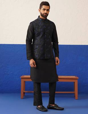 Black embroidered jacket with black kurta set 1