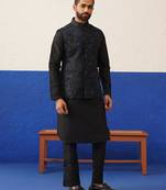 Black embroidered jacket with black kurta set