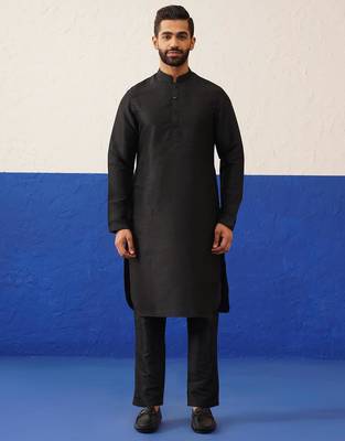Black embroidered jacket with black kurta set 5