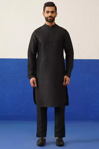 Black embroidered jacket with black kurta set