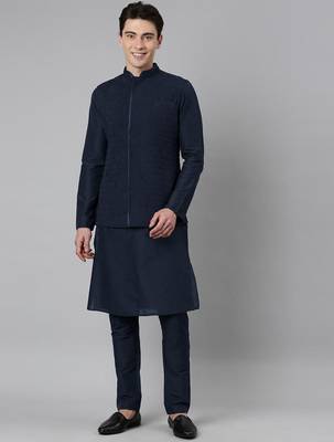 Navy ruching jacket kurta set 1