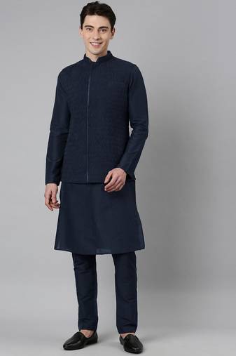 Navy ruching jacket kurta set