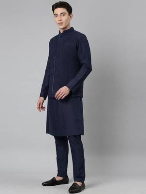 Navy ruching jacket kurta set 3