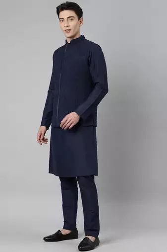 Navy ruching jacket kurta set