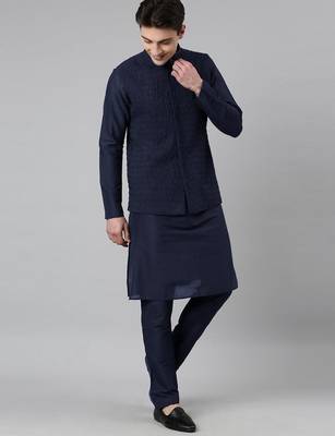 Navy ruching jacket kurta set 4
