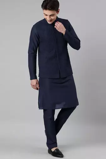 Navy ruching jacket kurta set