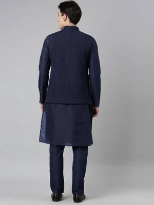 Navy ruching jacket kurta set 5