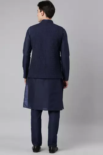 Navy ruching jacket kurta set