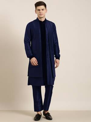 Blue long jacket kurta set 1