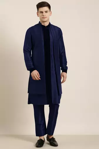 Blue long jacket kurta set