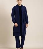 Blue long jacket kurta set
