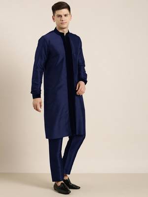 Blue long jacket kurta set 3