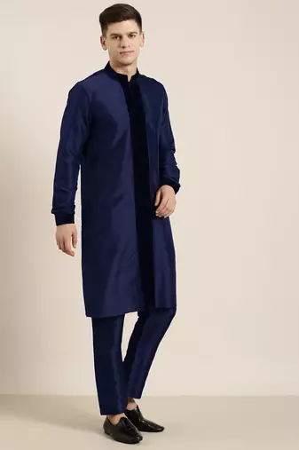 Blue long jacket kurta set