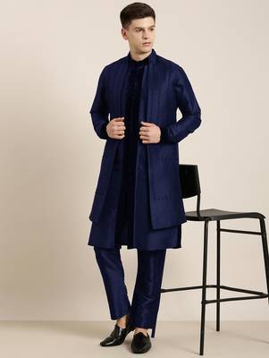 Blue long jacket kurta set 5