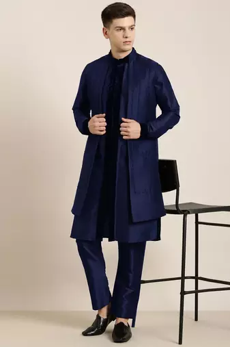 Blue long jacket kurta set