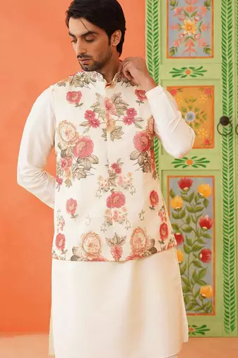 Floral printed jacket kurta set