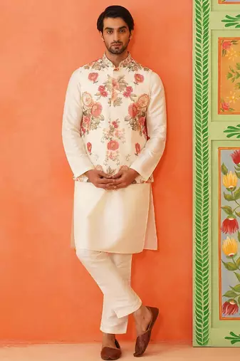 Floral printed jacket kurta set