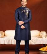 Blue embroidered jacket kurta set