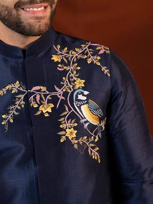 Blue embroidered jacket kurta set 2
