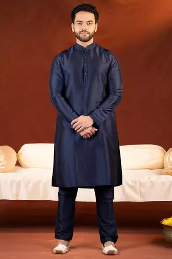 Blue embroidered jacket kurta set