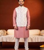 Cream with onion colour resham embroidered jacket & kurta set