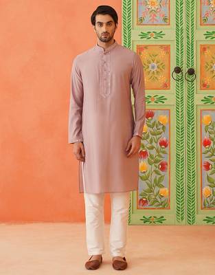 Onion pink embroidery long bundi kurta set 5