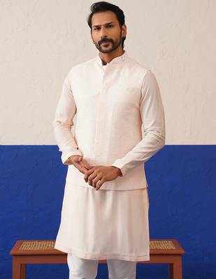 Light peach colour bundi kurta set 1