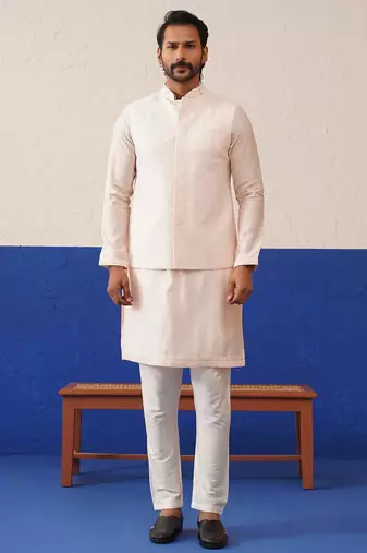 Light peach colour bundi kurta set