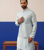Blue embroidered jacket kurta set