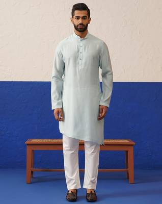 Blue embroidered jacket kurta set 4
