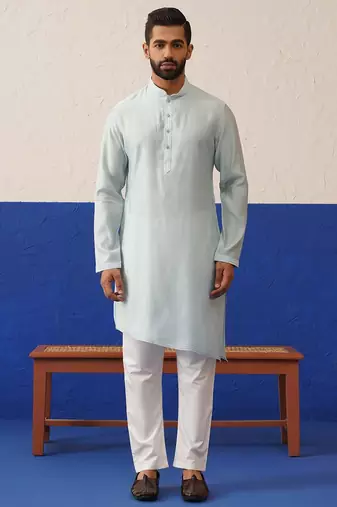 Blue embroidered jacket kurta set