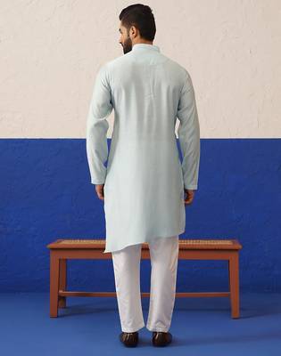 Blue embroidered jacket kurta set 5