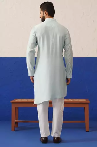 Blue embroidered jacket kurta set