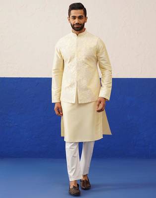 Lemon yellow bundi kurta set 1