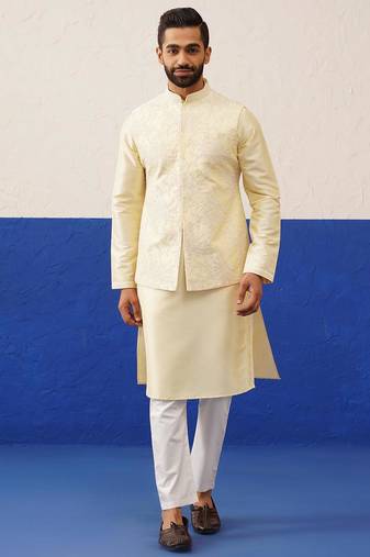 Lemon yellow bundi kurta set