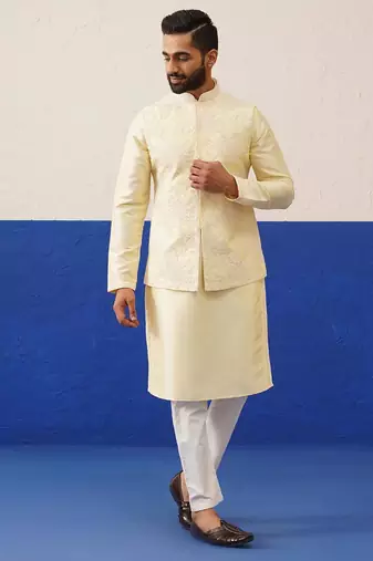 Lemon yellow bundi kurta set