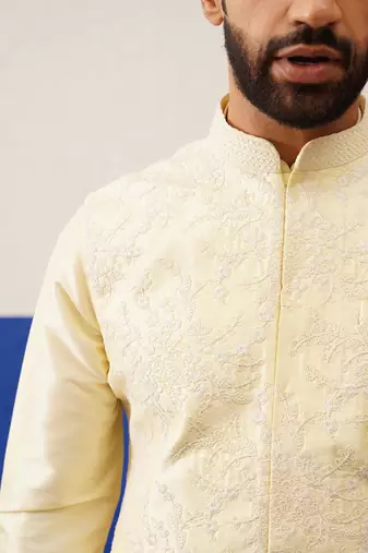 Lemon yellow bundi kurta set
