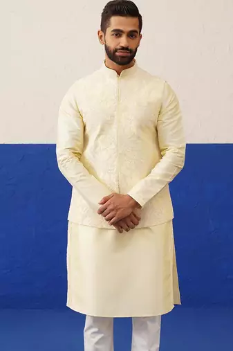 Lemon yellow bundi kurta set