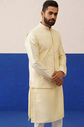 Lemon yellow bundi kurta set