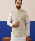 Cream colour velvet with self texture bundi set