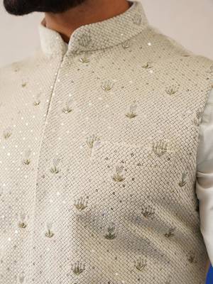 Cream colour velvet with self texture bundi set 3